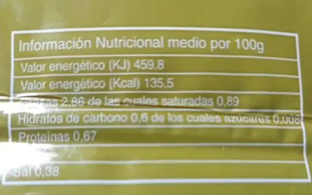 Gildas tradicional nutrition facts table