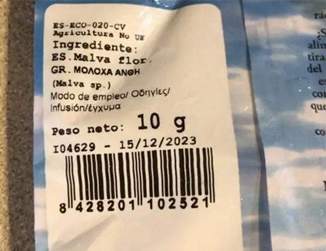 Malva flor nutrition facts table
