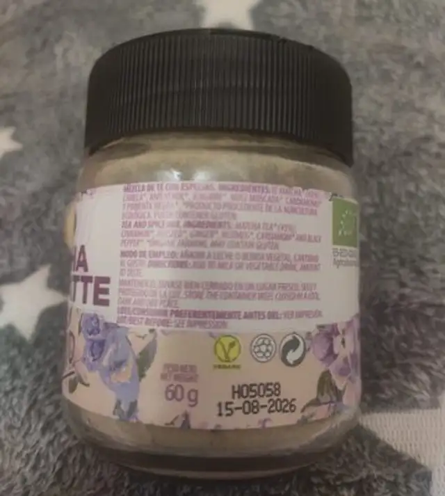 Matcha chai latte ingredients label