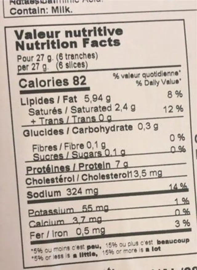 Chorizo tranché nutrition facts table