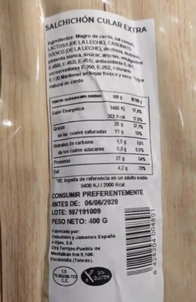 Salsichon cular extra nutrition facts table