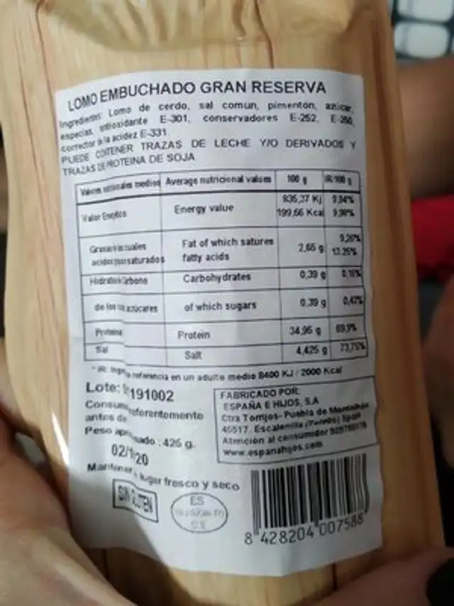 Lomo embuchado nutrition facts table