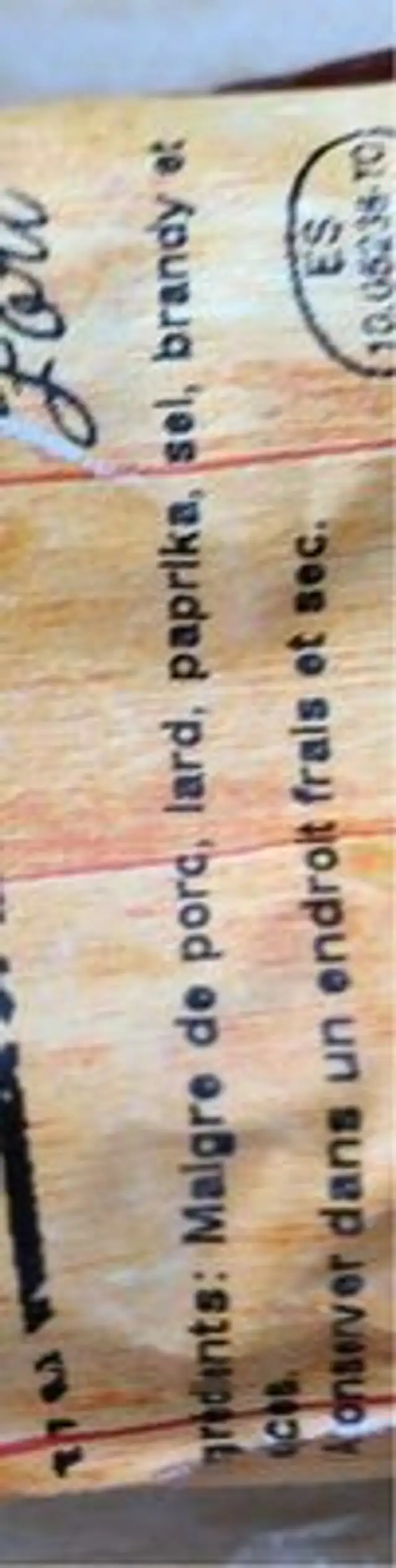 Chorizo Sarta ingredients label