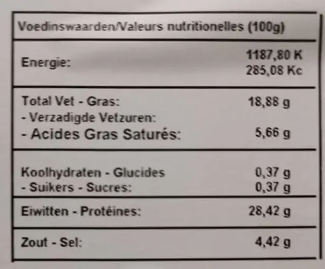 Jamón de cebo ibérico 50% raza ibérica nutrition facts table