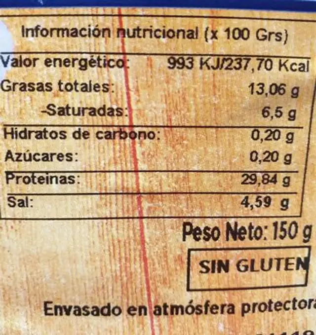 Jamón de bodega tostas nutrition facts table