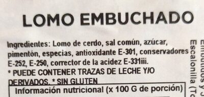 Lomo embuchado ingredients label
