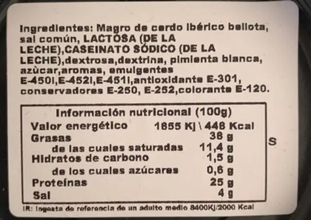 Salchichon iberico bellota nutrition facts table