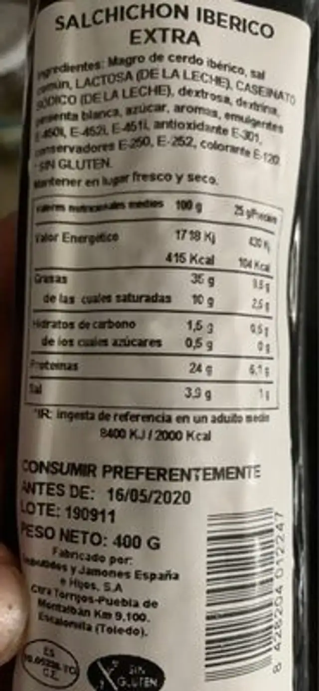 Salchichon iberico nutrition facts table