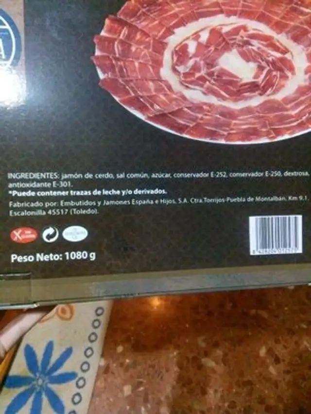 Jamón de bodega ingredients label
