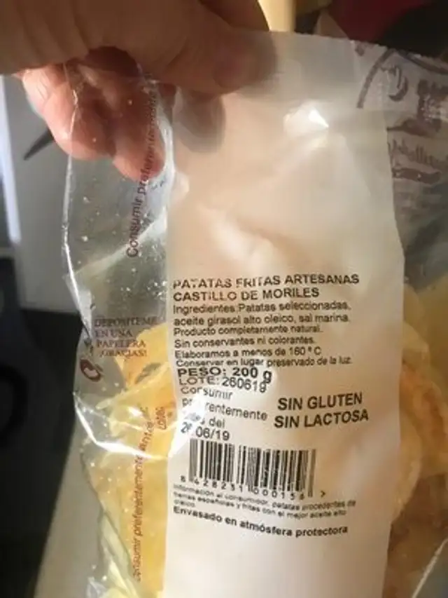 Patatas fritas artesanas ingredients label
