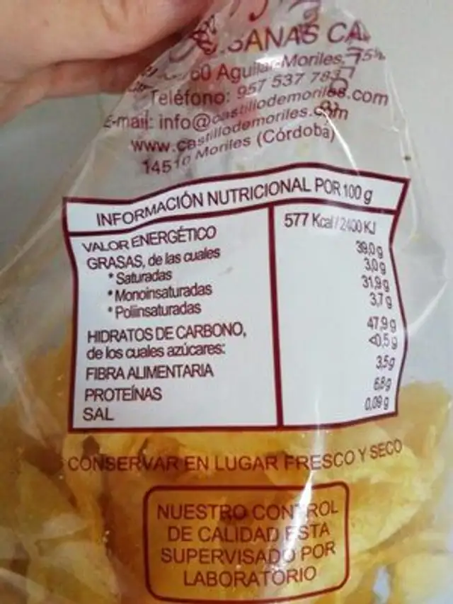 Patatas fritas castillo de moriles nutrition facts table