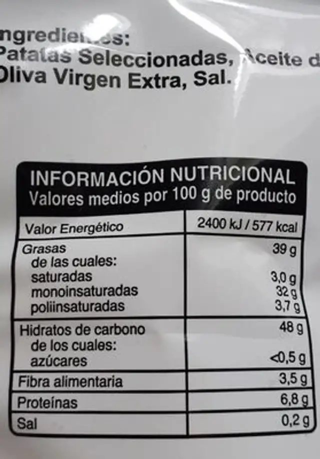 Patatas fritas maribel nutrition facts table