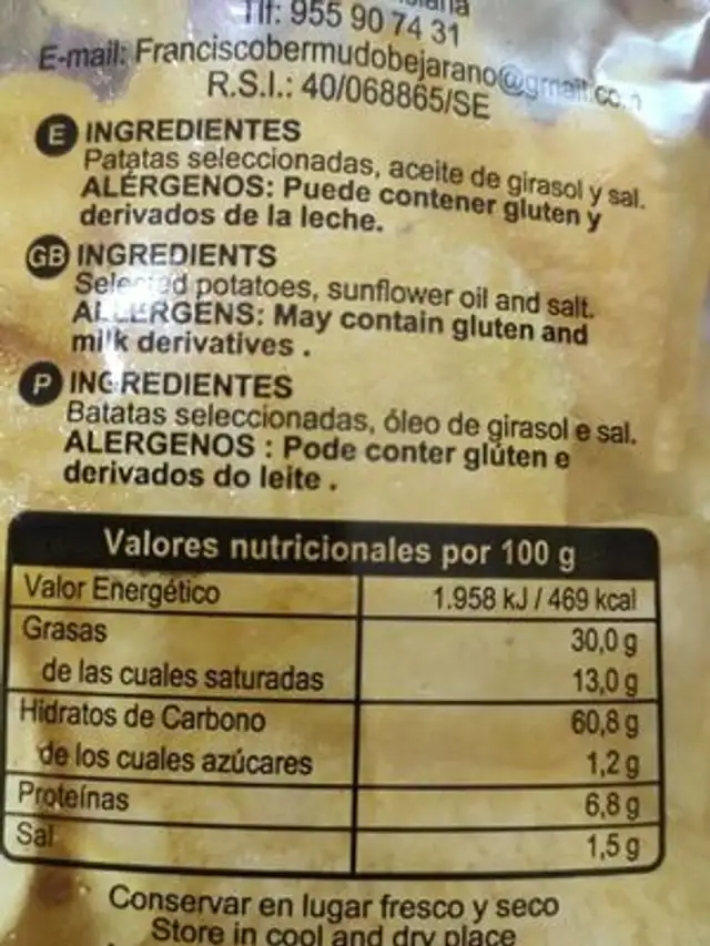 Patatas fritas enperol nutrition facts table