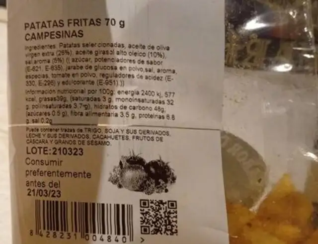 Patatas sabor campesina nutrition facts table