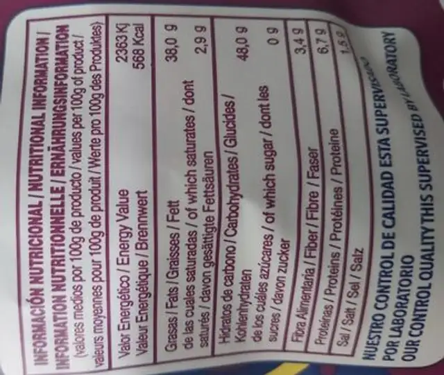 Chips vinagreta nutrition facts table
