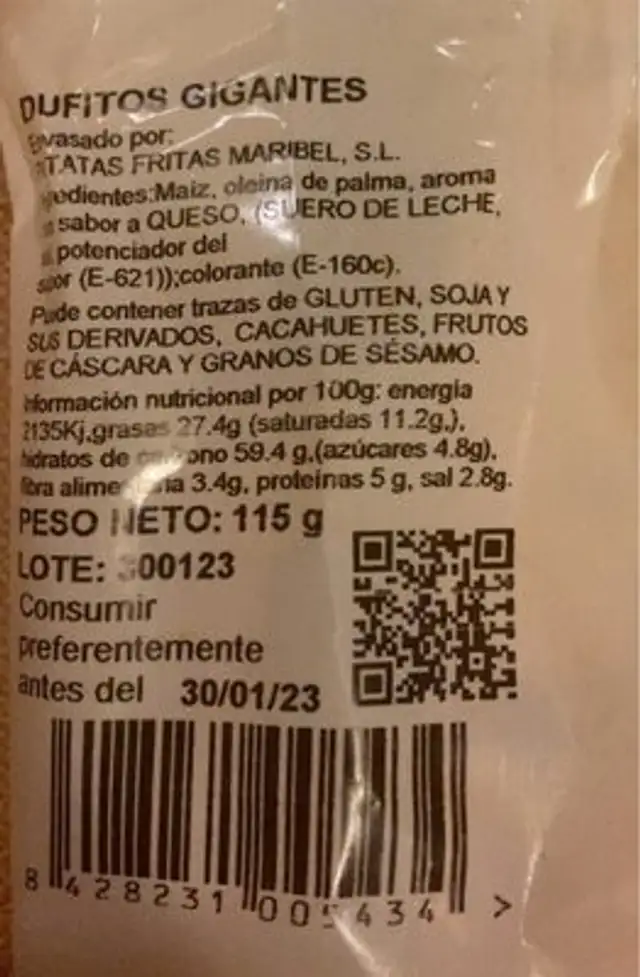 Aperitivos de pueblo maribel nutrition facts table