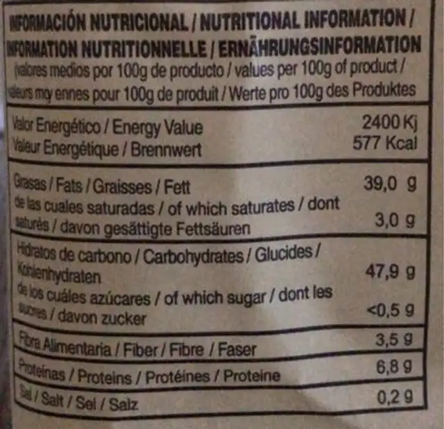 Patatas fritas nutrition facts table