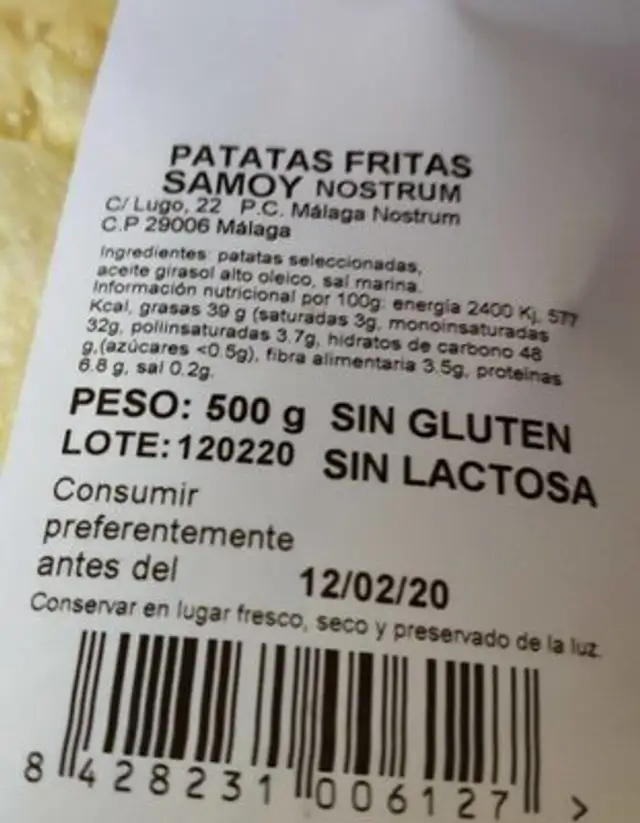 Patatas fritas SAMOY nutrition facts table