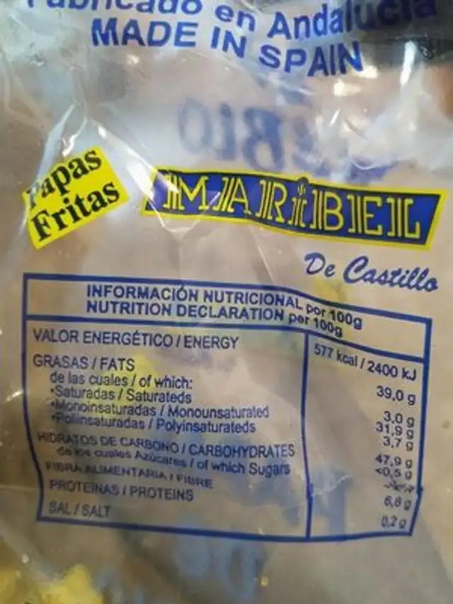 Patatas fritas nutrition facts table