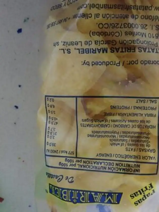Patatas fritas nutrition facts table