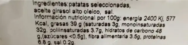Patatas fritas nutrition facts table