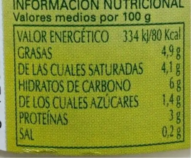 Kéfir nutrition facts table