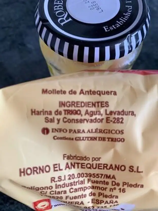 Mollete de antequera ingredients label