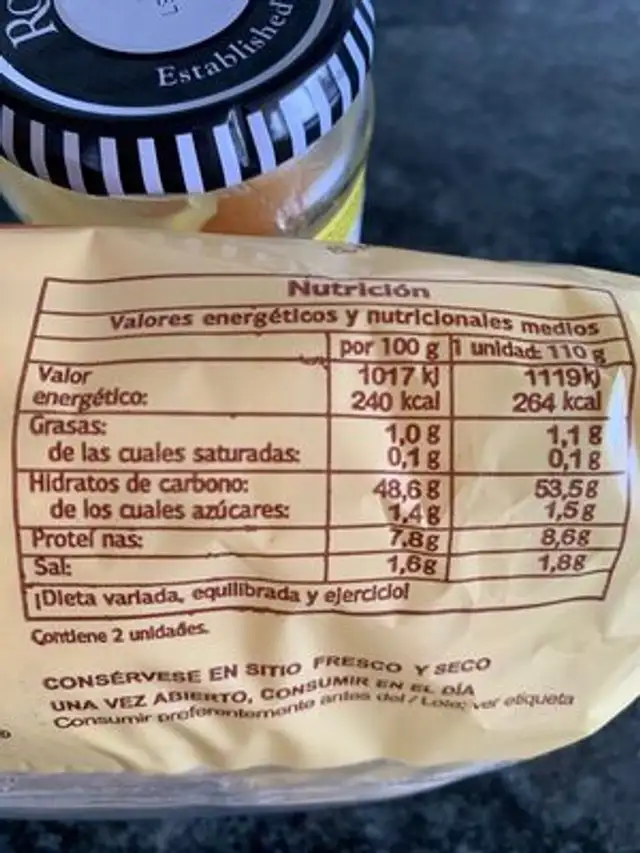 Mollete de antequera nutrition facts table