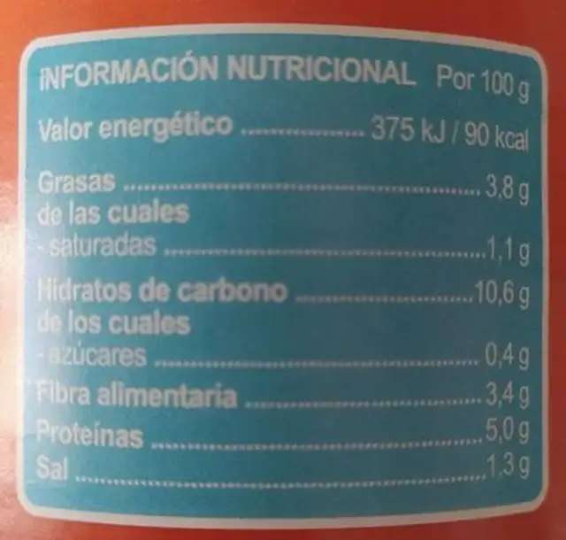 Lentejas con chorizo nutrition facts table