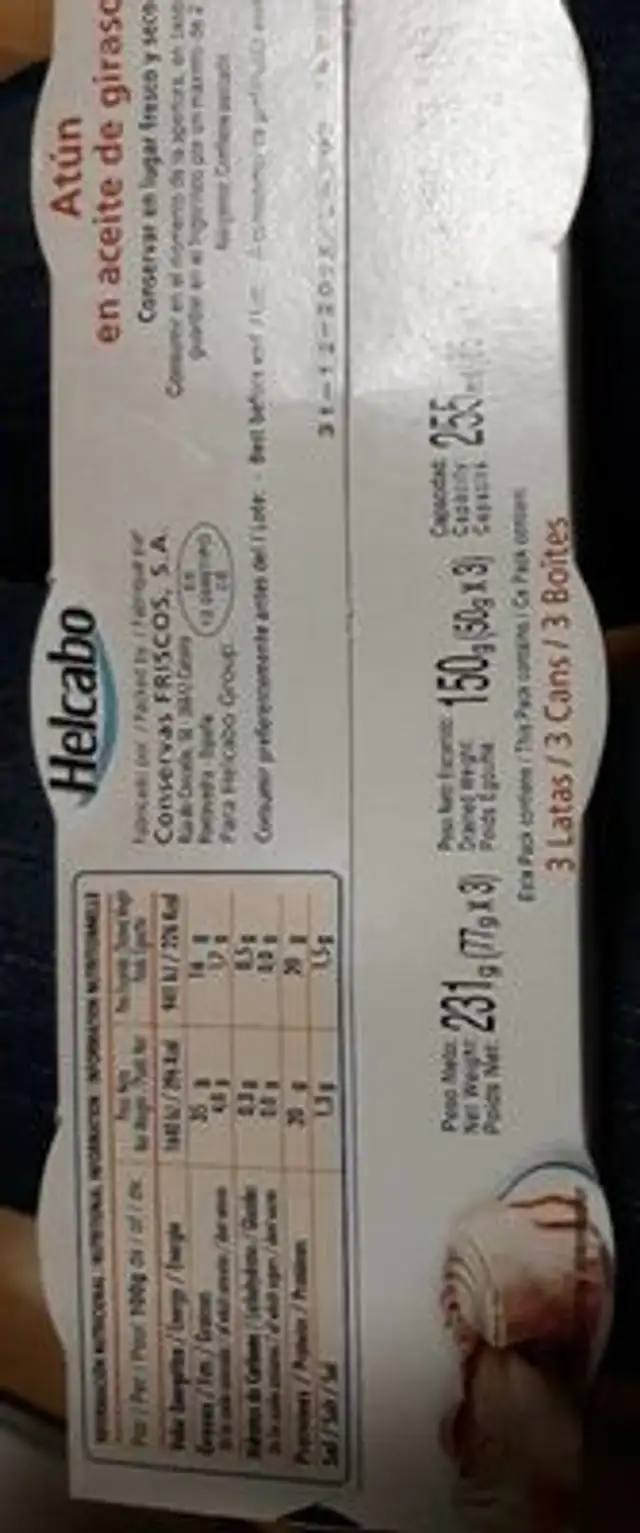 Atun en aceite de girasol nutrition facts table