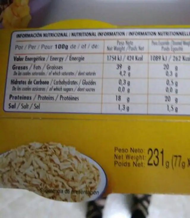 Atún en aceite de girasol nutrition facts table