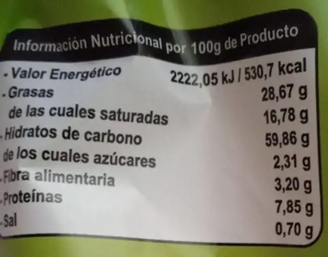 Patatas fritas artesanas con ajo nutrition facts table