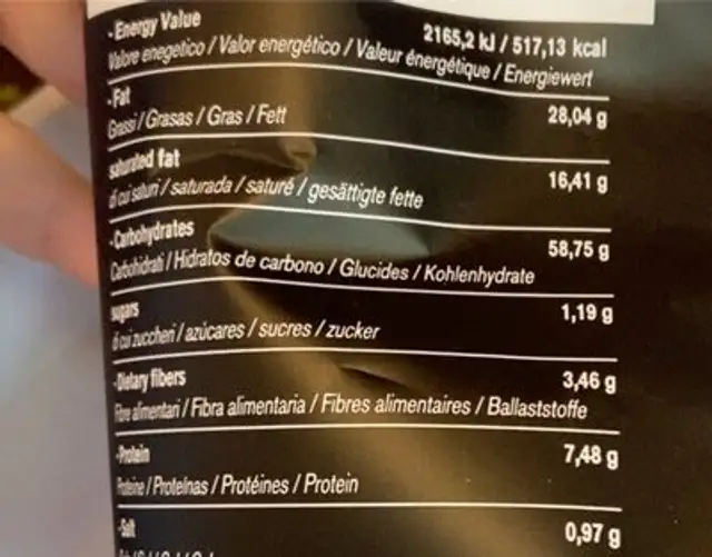 Patate nana nutrition facts table