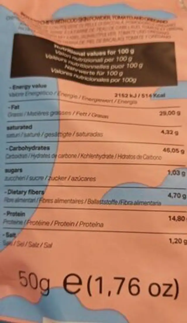 Patatas nana nutrition facts table