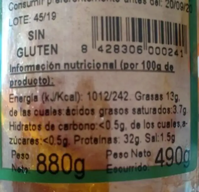 Productos de la matanza lomo aceite oliva nutrition facts table
