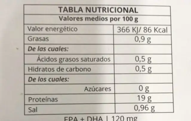 Pulpo cocido nutrition facts table