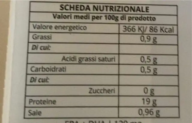 Rondelle di polpo cotte surgelate nutrition facts table