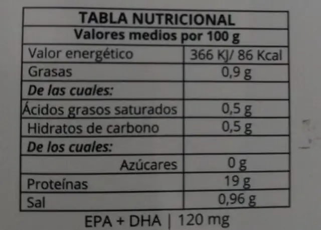 Tentáculos de pulpo cocido refrigerado nutrition facts table