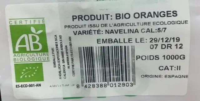 Orange bio nutrition facts table