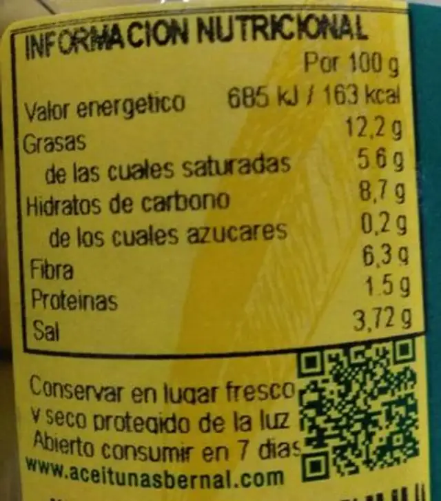 Coocktail de aceitunas nutrition facts table
