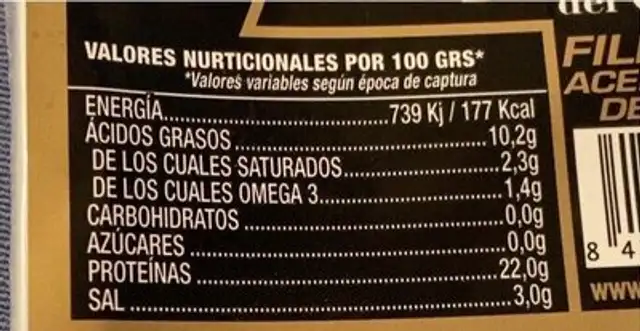 Boqueron casero nutrition facts table