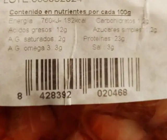 Salmón ahumado nutrition facts table