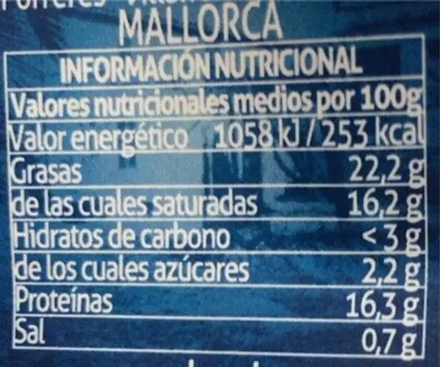 Queso fresco nutrition facts table
