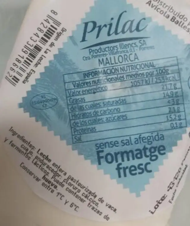 Queso fresco nutrition facts table