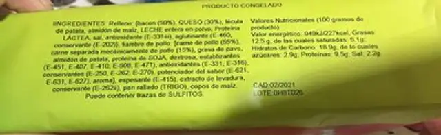 Flamenquin nutrition facts table