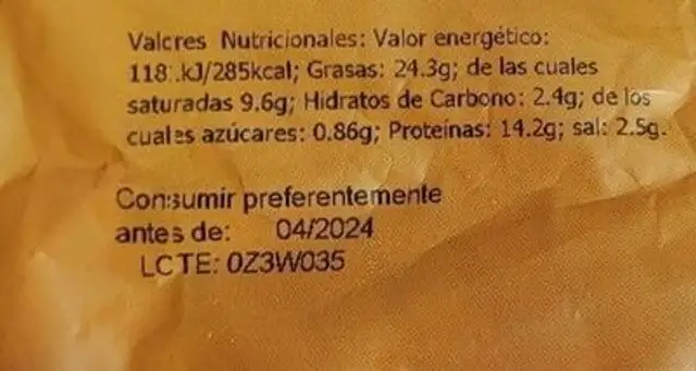 Burguer de pollo nutrition facts table