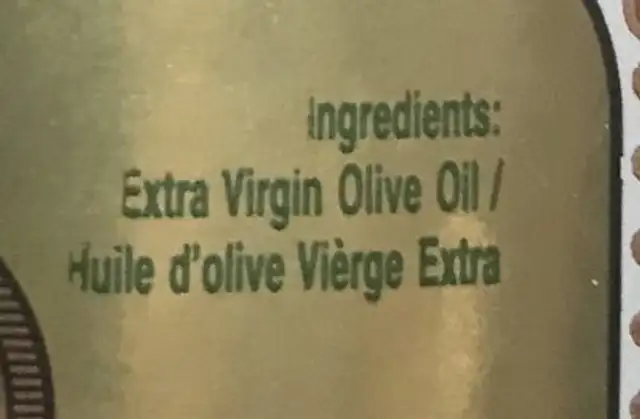 Huile d'olive vierge extra ingredients label