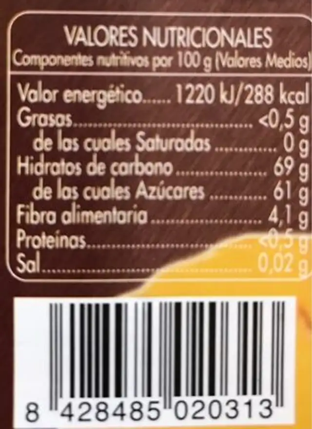 Carne de membrillo nutrition facts table
