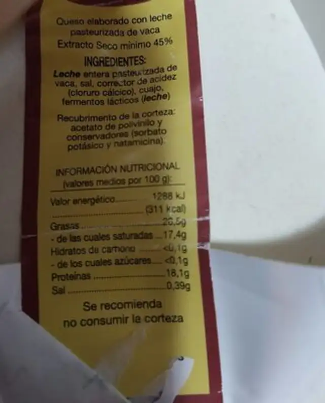 Quedo Arzúa - Ulloa nutrition facts table