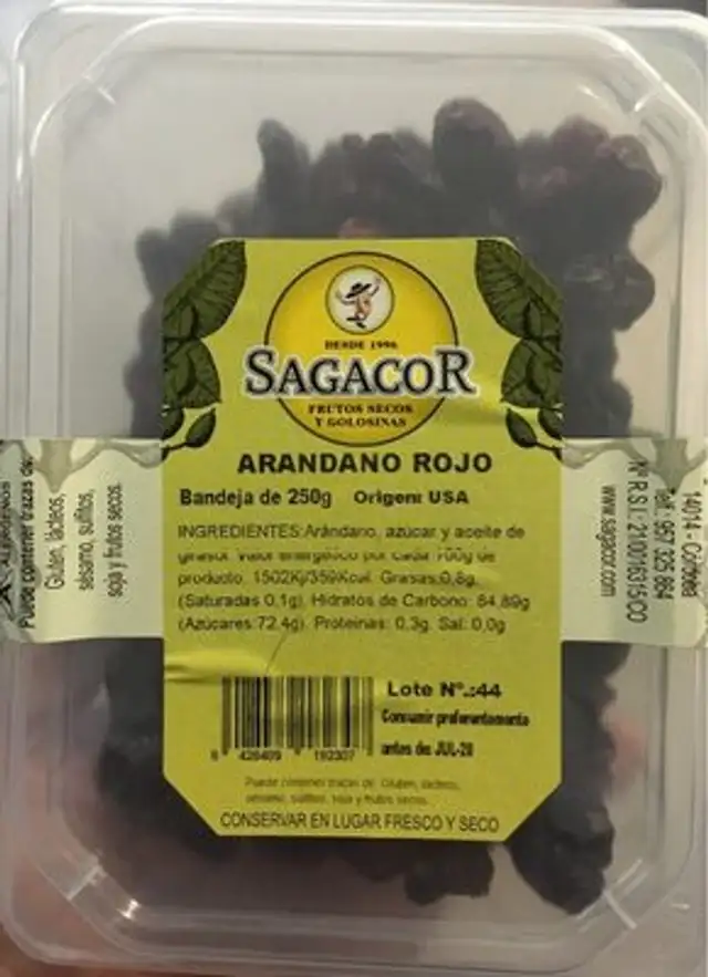 Arandano rojo nutrition facts table